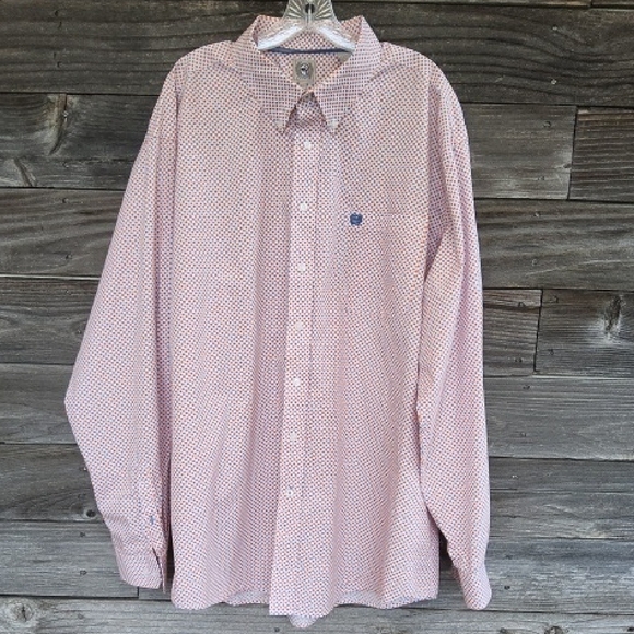 Cinch Men's Blue & Orange Geometric Patterned Button Down Shirt Size XXL - Picture 1 of 8